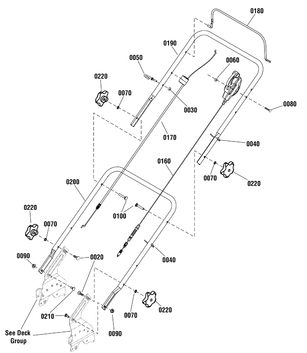 Handles Group (7501636) Diagram and Parts List for 7800906 (CSP22625FC-625 Series)(2012) Briggs and Stratton Lawn Mower